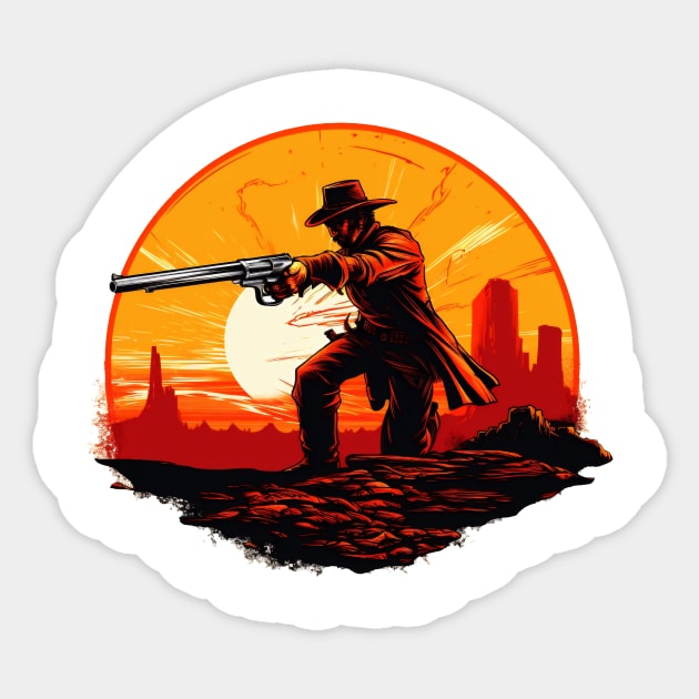 cowboy with a big gun Sticker by javierparra